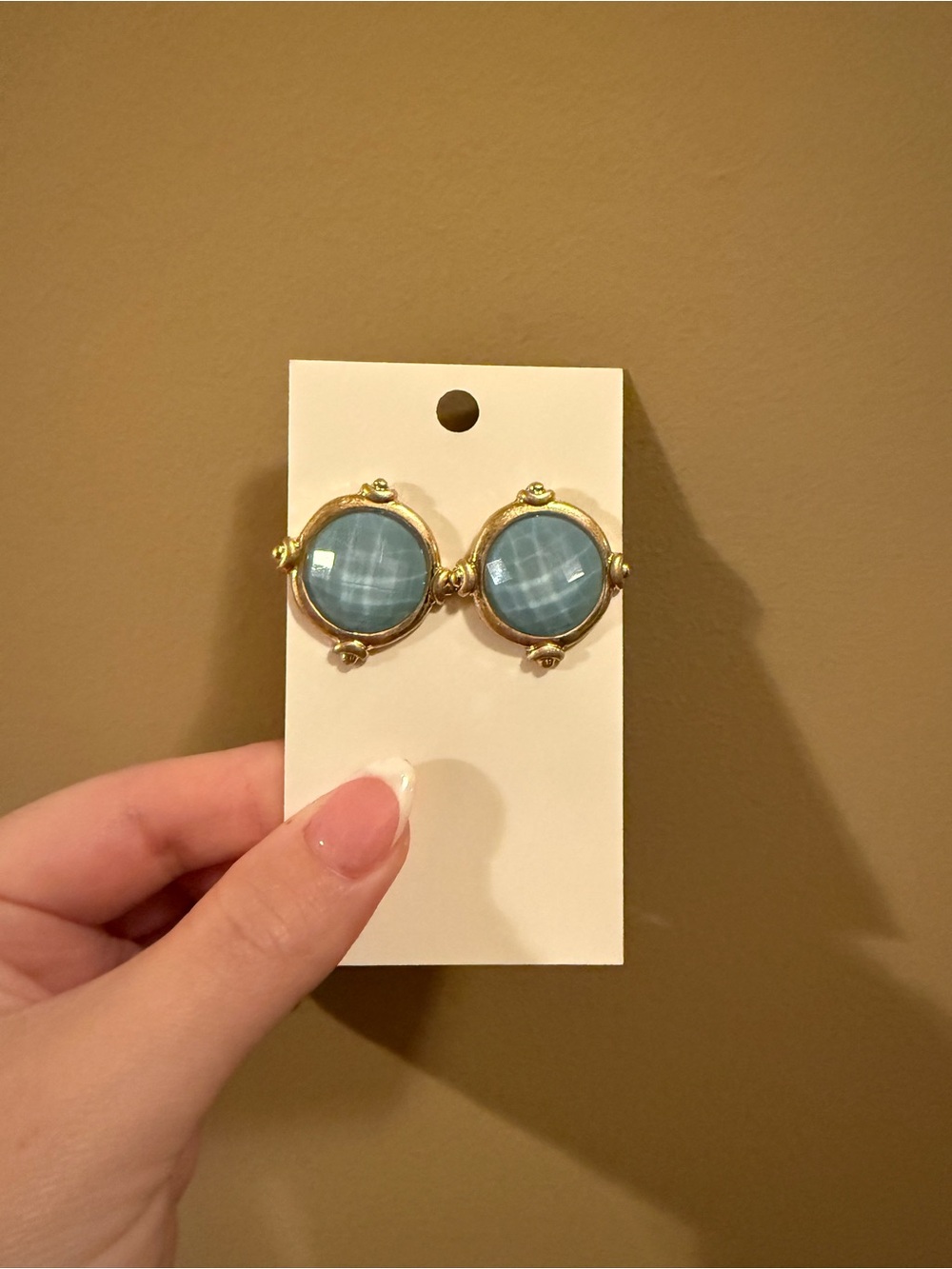 Gold-Tone Blue Stone Round Stud Earrings